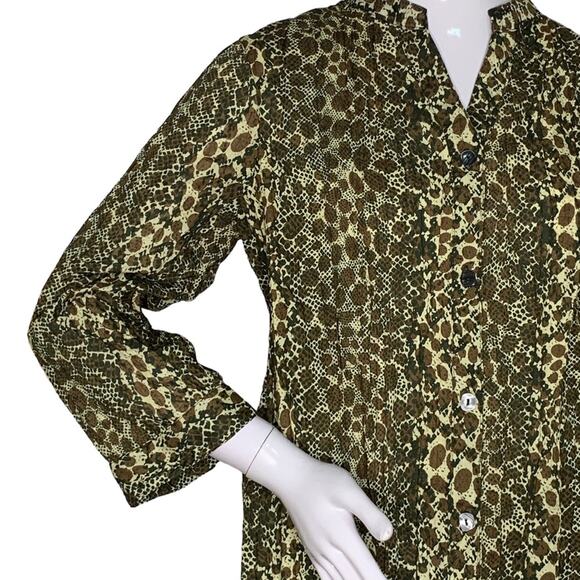 Kim Rogers Top Button Down Size M Brown Animal Print - Picture 5 of 13